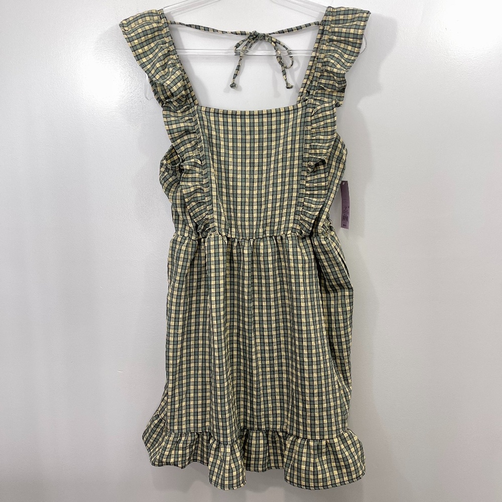 Wild Fable Green Plaid Ruffle Apron Dress Sz L NWT